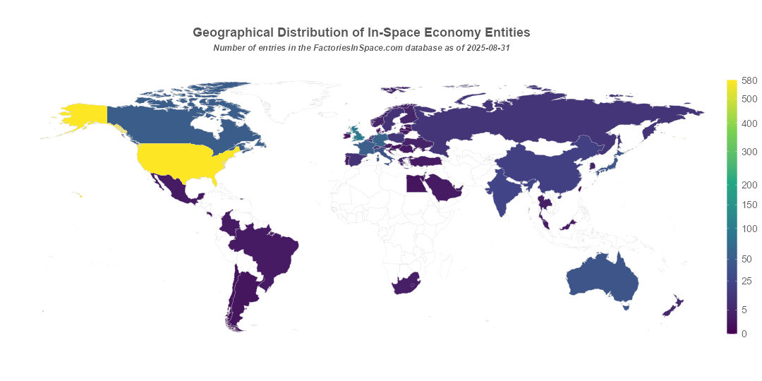 Map of Microgravity and In-Space Economy Organizations Microgravity Entity Distribution